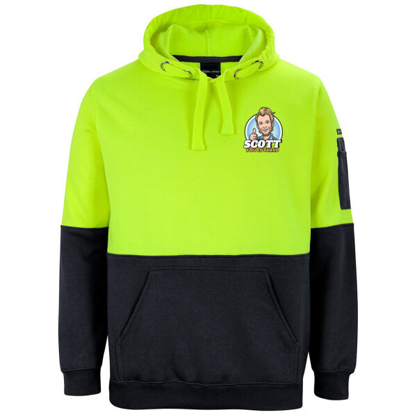 “Scott You Covered” Hi Vis Hoodie (front & back print) Thumbnail